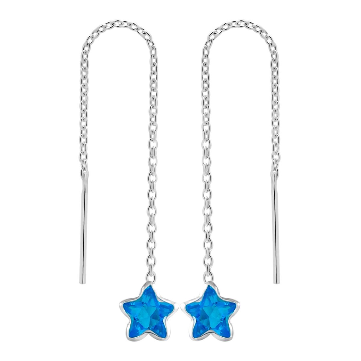 Zilveren oorbellen - zilveren chain - blauwe ster - 925 zilver