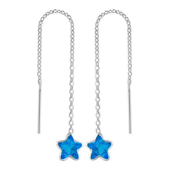 Zilveren oorbellen | Chain oorbellen | Zilveren chain oorbellen, blauwe ster