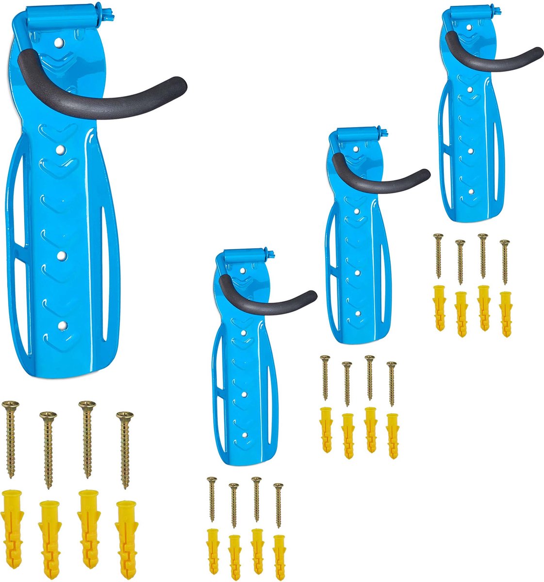 muurbeugel - set van 4 - tot 25 kg - 26 x 11,5 x 13,5 cm - inklapbaar - fietsenhaak met bekleding - blauw