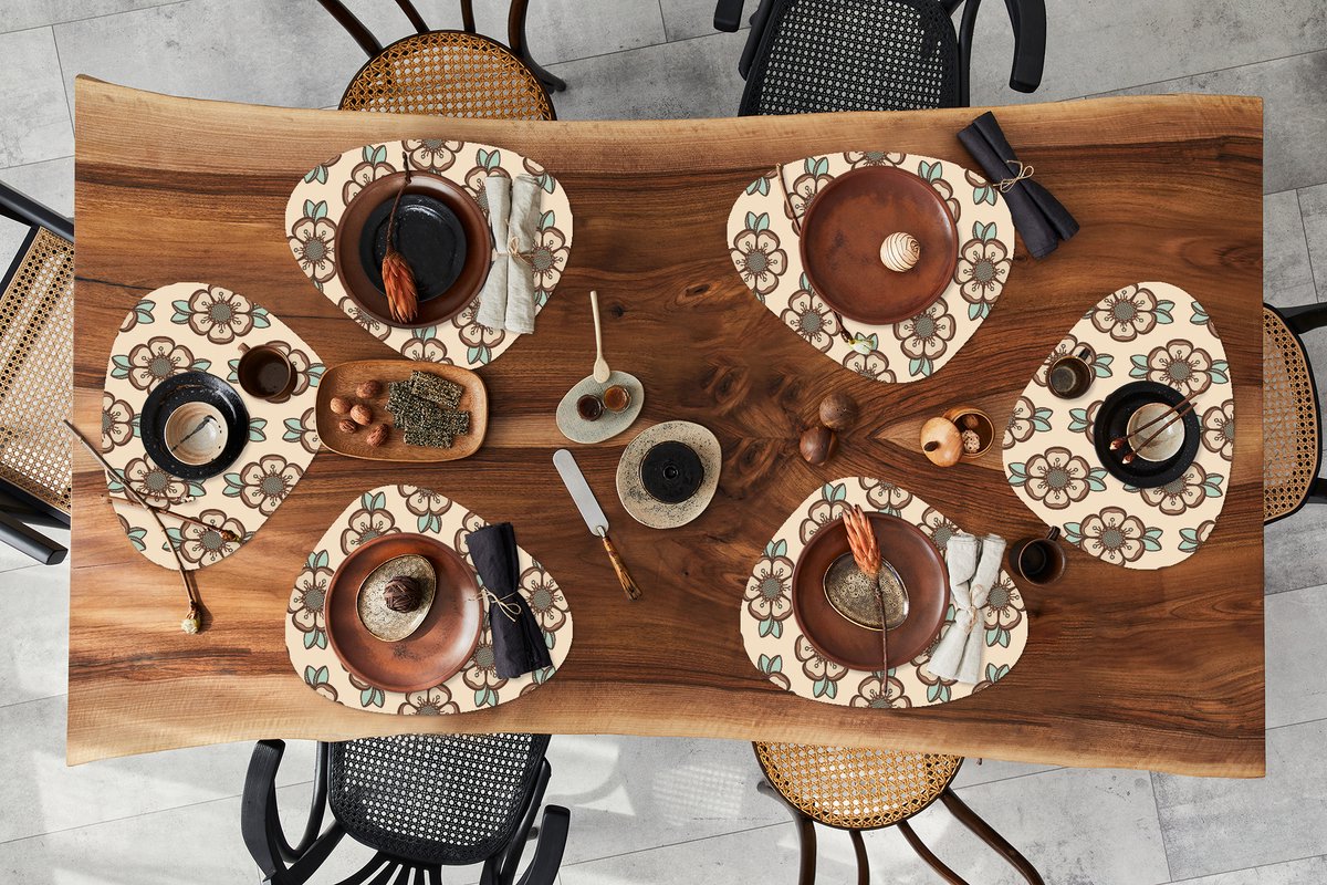 Placemat organisch - Placemats organic - Onderleggers - Retro - Bloemen - Design - 6 stuks