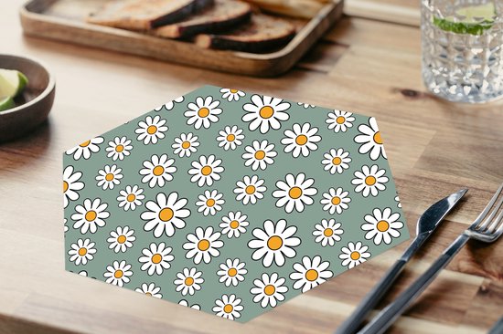Napperons hexagon - Sets de table - Set de table hexagone - Motifs - Vintage - Fleurs - Marguerite - 10 pièces