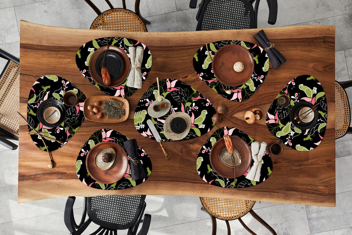 Placemat organisch - Placemats organic - Onderleggers - Jungle - Vogel - Patronen - 10 stuks