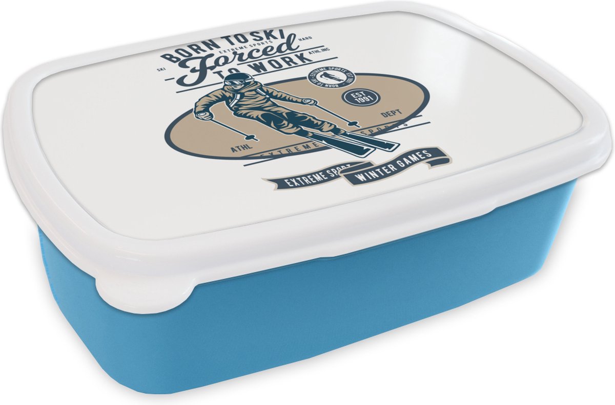 Broodtrommel Blauw - Lunchbox - Brooddoos - Skipak - Vintage - Quotes - 18x12x6 cm - Kinderen - Jongen