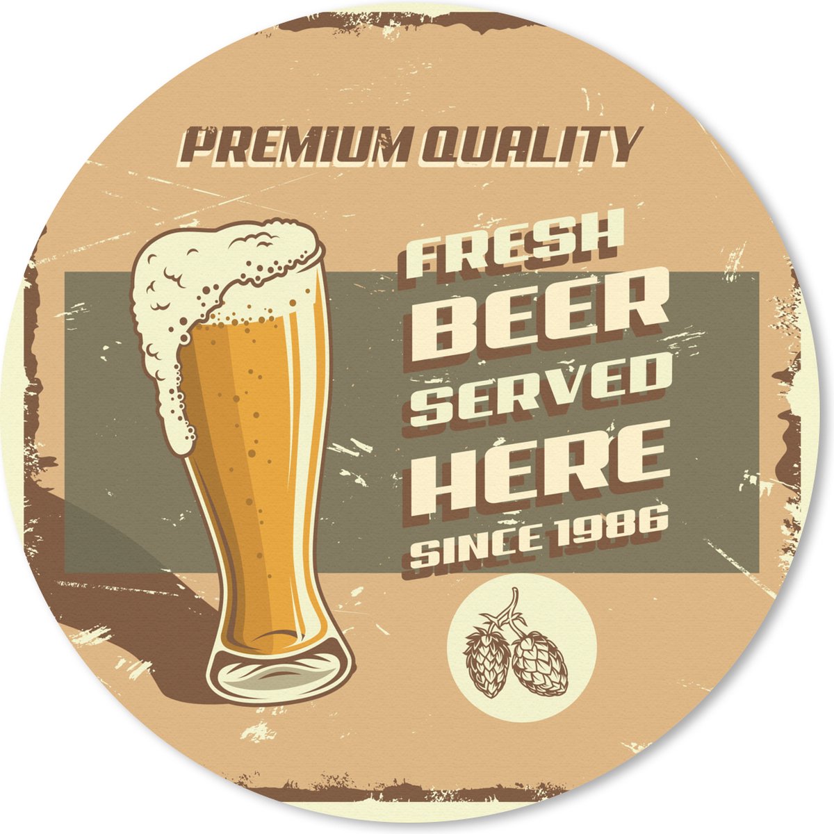 Muismat rond 50x50 cm - Mousepad Mancave - Bier - Schuim - Vintage - Ronde muismatten