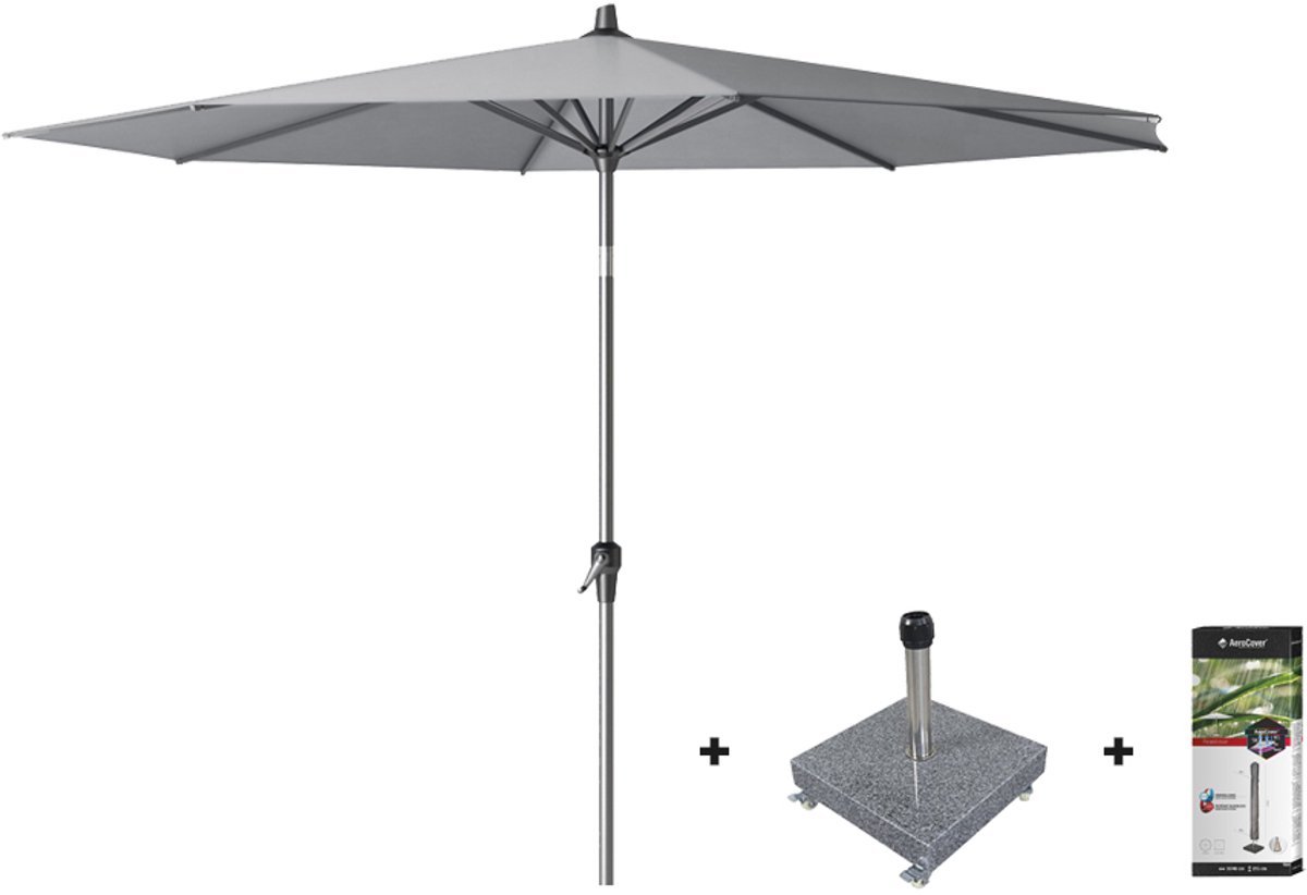 Platinum Riva stokparasol 3 m. rond - Premium - Manhattan Grey met voet en hoes