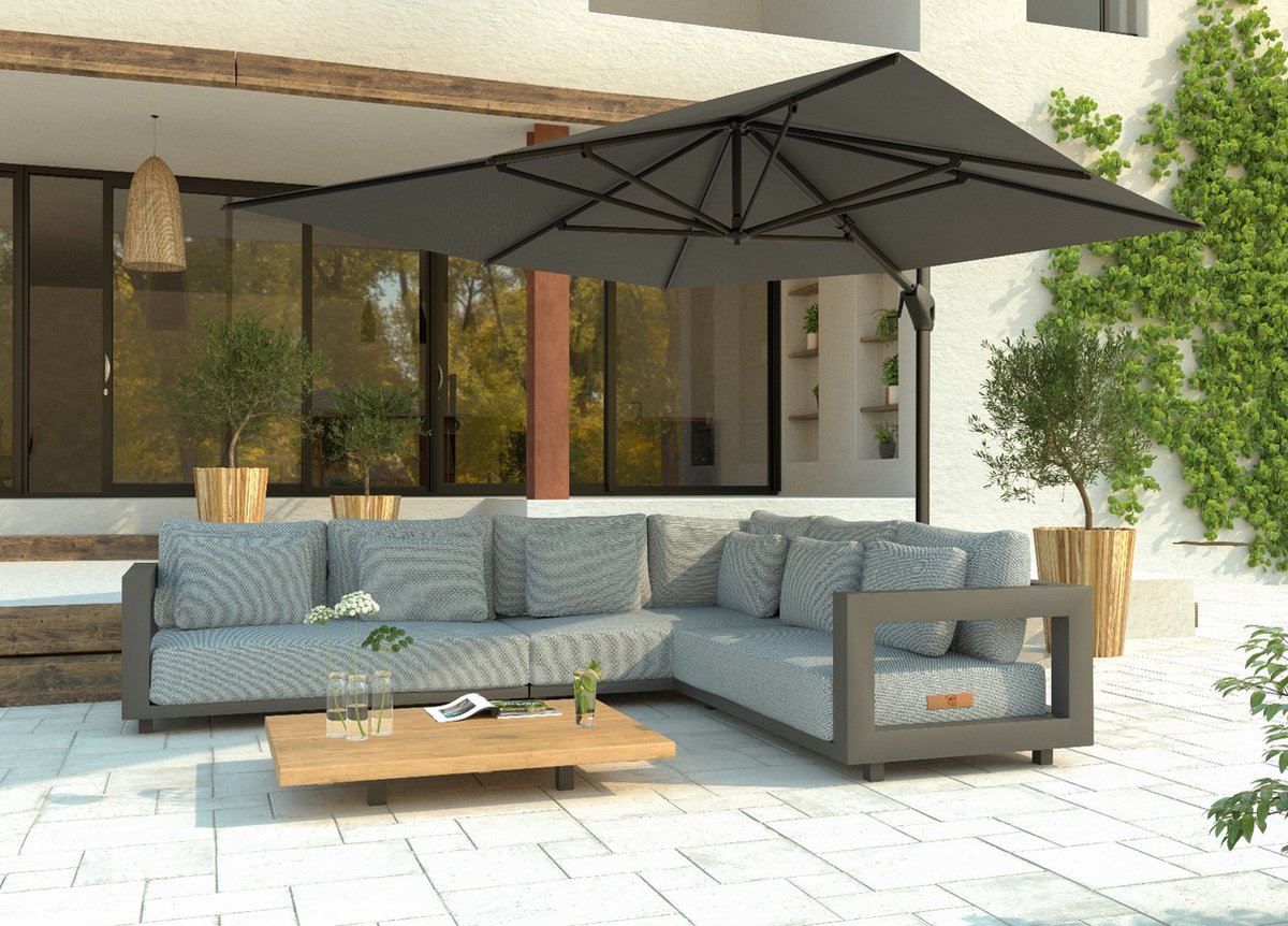 4 Seasons Outdoor Siesta Premium parasol déporté 300 x 300 cm - anthracite / cadre aspect bois