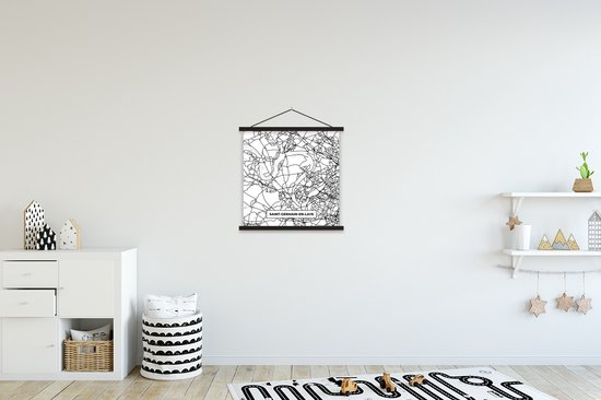 Porte-affiche avec Poster - Affiche scolaire - Plan - Carte - France - Saint-Germain-en-Laye - Plan de la ville - Zwart et blanc - 40x40 cm - Lattes noires