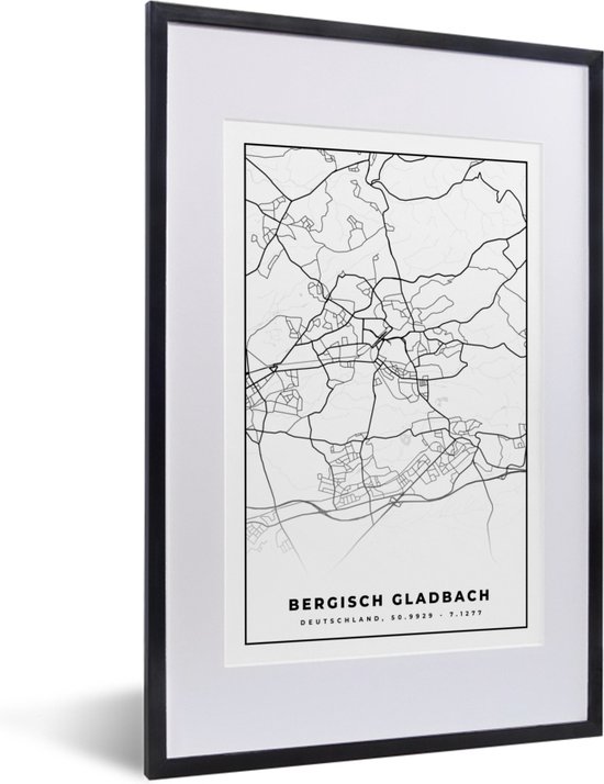 Cadre photo avec affiche - Carte - Bergisch Gladbach - Plan de la ville - Plan d'étage - 40x60 cm - Cadre pour affiche