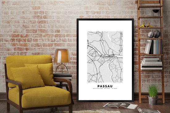 Fotolijst incl. Poster - Passau - Stadskaart - Plattegrond - Duitsland - Kaart - 80x120 cm - Posterlijst