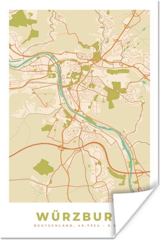 Affiche Carte - Würzburg - Vintage - Carte - Plan de la ville - 40x60 cm