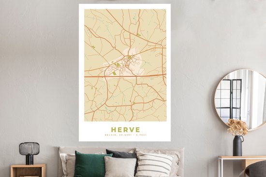 Poster Stadskaart - Plattegrond - Kaart - Vintage - Herve - 120x180 cm XXL
