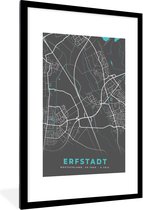 Fotolijst incl. Poster - Erfstadt– Stadskaart – Blauw – Plattegrond – Stadskaart – Kaart - Duitsland - 60x90 cm - Posterlijst