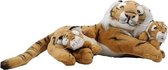 Tigre marron couché avec 2 bébés 45 cm