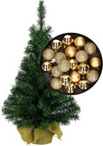 Mini sapin de Noël/sapin de Noël artificiel H75 cm avec boules de Noël dorées - Décorations de Noël