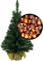 Mini sapin de Noël/sapin de Noël artificiel H35 cm avec boules de Noël cuivre - Décorations de Noël