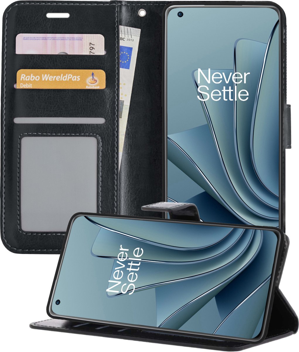 Hoesje - Geschikt voor OnePlus 10 Pro - Luxe Bookcase - Walletcase Hoes - Portemonnee - Cover - Telefoonhoes - Zwart