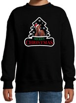 Dieren kersttrui paard zwart kinderen - Foute paarden kerstsweater jongen/ meisjes - Kerst outfit dieren liefhebber 122/128
