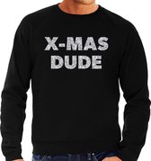 Foute Kersttrui / sweater - x-mas dude - zilver / glitter - zwart - heren - kerstkleding / kerst outfit M