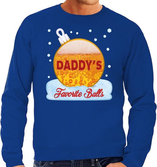 Foute Kerst trui / sweater - Daddy his favorite balls - bier / biertje - drank - blauw voor heren - kerstkleding / kerst outfit XXL cadeau geven