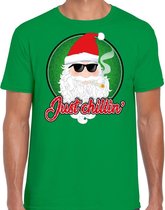Fout Kerst shirt / t-shirt - Just chillin - groen voor heren - kerstkleding / kerst outfit M