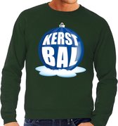Foute kersttrui kerstbal blauw op groene sweater voor heren - kersttruien S