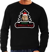 Dieren kersttrui leeuw zwart heren - Foute leeuwen kerstsweater - Kerst outfit dieren liefhebber L