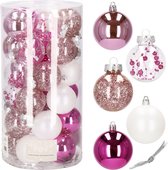 Boules de Boules de Noël Springos | Décorations de Noël | Incassable | 30 pièces | 6 cm | Transparent/Rose/ Wit
