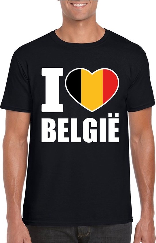 I love Belgie t-shirt - zwart - supporters - heren - landen - korte mouwen XL