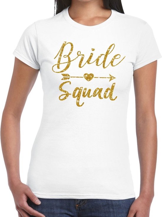 Vrijgezellenfeest Bride Squad Cupido Goud Glitter T shirt Wit Dames vrijgezellenfeest-bride-squad-cupido-goud-glitter-t-shirt-wit-dames
