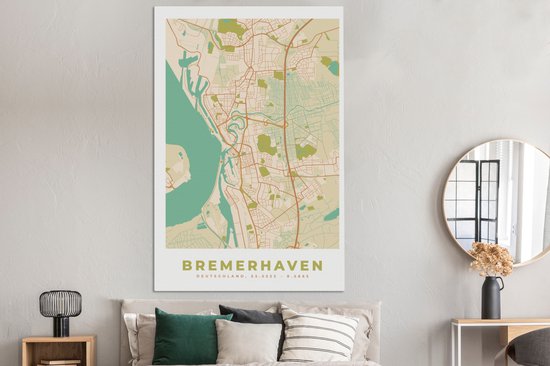 Tableau sur toile Bremerhaven - Plan d'étage - Carte - Vintage - Plan de ville - 120x180 cm - Décoration murale XXL
