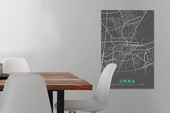 Peinture sur toile Allemagne - Blauw - Unna - Plan de la ville - Carte - Plan d'étage - 40x60 cm - Décoration murale