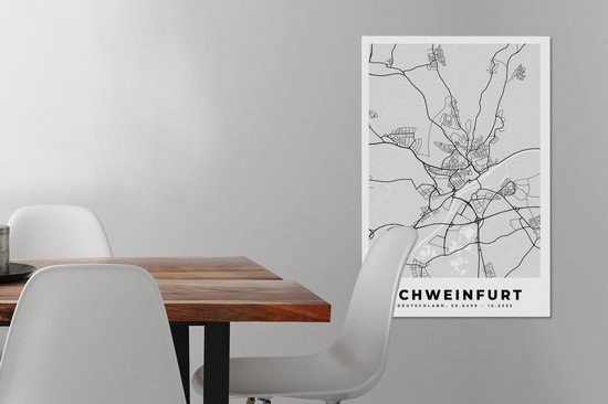 Canvas Schilderij Duitsland - Plattegrond - Kaart - Schweinfurt - Stadskaart - 40x60 cm - Wanddecoratie