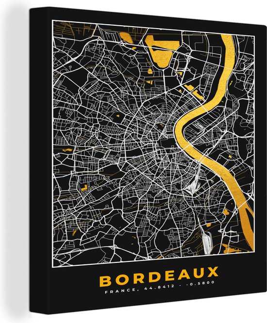 Canvas Schilderij Frankrijk – Plattegrond – Bordeaux - Stadskaart – Kaart - 50x50 cm - Wanddecoratie