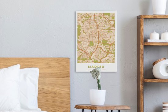 Peinture sur toile Madrid - Vintage - Plan de la ville - Plan d'étage - Carte - 20x30 cm - Décoration murale