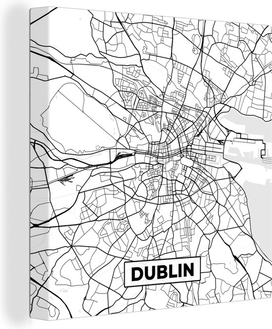 Canvas Schilderij Kaart - Dublin - Stadskaart - Zwart Wit - Plattegrond - 50x50 cm - Wanddecoratie