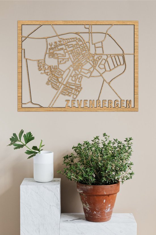Houten Stadskaart Zevenbergen Eikenhout 100x75cm Wanddecoratie Voor Aan De Muur City Shapes