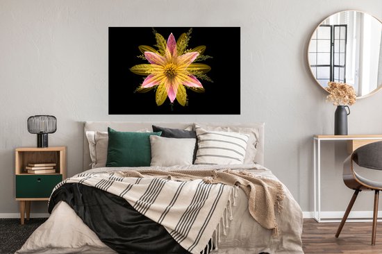Poster Une fleur jaune sur fond noir 120x80 cm - Tirage photo sur Poster (décoration murale salon / chambre)