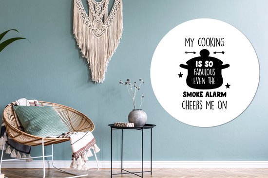 Wall Circle - Wall Circle Inside - Citations - Cuisson - Pan - Cuisine - Cuisinière à gaz - Proverbes - ⌀ 150 cm - Décoration murale - Peintures ronds