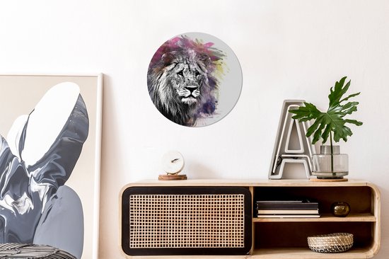 Wall Circle - Wall Circle Indoor - Lion - Couleurs - Zwart - Wit - ⌀ 30 cm - Décoration murale - Peintures Ronds