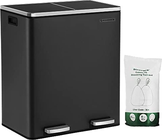 Songmics Prullenbak Met 2 Compartimenten - 2 x 30 L - Met Zwart