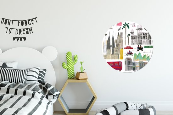 Une illustration des sites touristiques de Kuala Lumpur Assiette en plastique cercle mural ⌀ 60 cm - impression photo sur cercle mural / cercle vivant (décoration murale)
