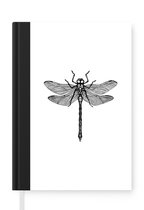 Notitieboek - Schrijfboek - Libelle - Insecten - Retro - Zwart wit - Notitieboekje klein - A5 formaat - Schrijfblok