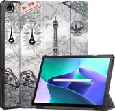 Hoesje Geschikt voor Lenovo Tab M10 Plus 3rd Gen Hoes Case Tablet Hoesje Tri-fold - Hoes Geschikt voor Lenovo Tab M10 Plus (3e Gen) Hoesje Hard Cover Bookcase Hoes - Eiffeltoren