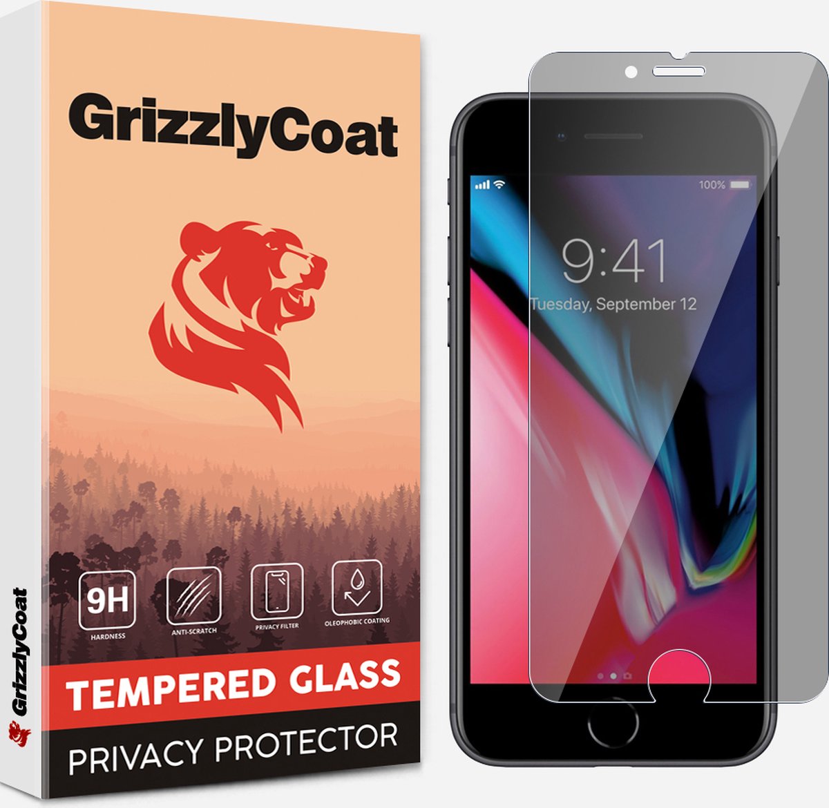 GrizzlyCoat - Screenprotector geschikt voor Apple iPhone 8 Glazen | GrizzlyCoat Easy Fit AntiSpy Screenprotector Privacy - Case Friendly + Installatie Frame