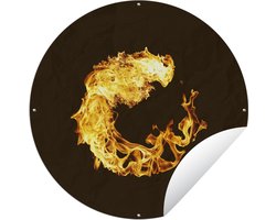 Tuincirkel Gele vlammen van vuur maken een cirkel op een zwarte achtergrond - 120x120 cm - Ronde Tuinposter - Buiten XXL / Groot formaat!