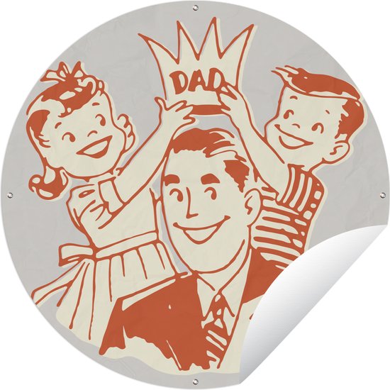 Tuincirkel Illustratie van een familie met een vader die een kroon krijgt - 150x150 cm - Ronde Tuinposter - Buiten
