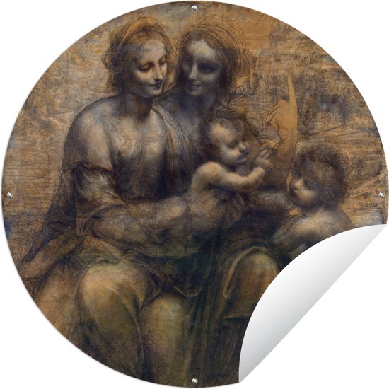 Tuincirkel Maria met kind en Sint-Anna - Leonardo da Vinci - 120x120 cm - Ronde Tuinposter - Buiten XXL / Groot formaat!