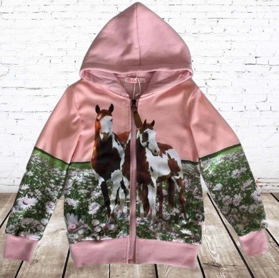 Roze meisjes vest met paarden f59 vest