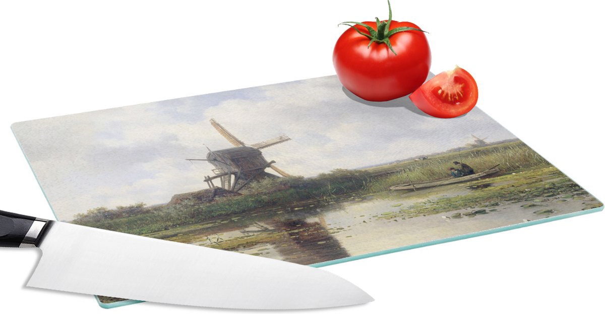Glazen Snijplank - 28x20 - Molen - Willem Roelofs - Oude meesters - Kunst - Snijplanken Glas