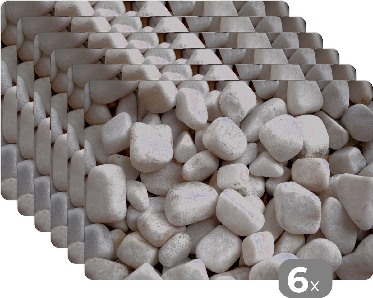 Placemats - Grind - Wit - Stenen - Tafel - Placemat onderzetter - Tafelbeschermer -45x30 cm - 6 stuks